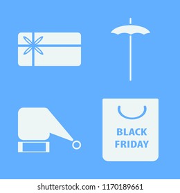 holiday vector icons set. with shopping bag, beach umbrella, gift card and santa hat in set