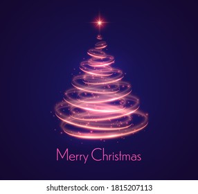 Holiday vector illustration of abstract Christmas tree with blurred lights effect on abstract background. Shiny lights sparkles