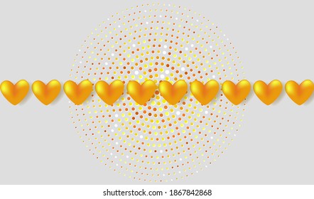 Holiday vector illustration. Festive background with golden hearts. Design for Valentine's day, Wedding, Mother's Day