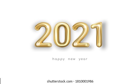 Holiday vector illustration of gold metal numbers 2021 isolated on white background with outer shadow. Party decoration, anniversary sign for holidays, celebration, carnival