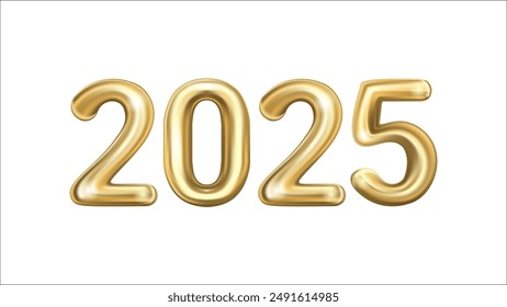 Holiday vector illustration of gold metal numbers 2025 isolated on white background. Party decoration, anniversary sign for holidays, celebration, carnival