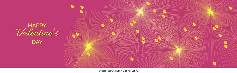 Holiday vector illustration. Pink background with golden flashes of light. Design for Valentine's day, Wedding, Mother's Day