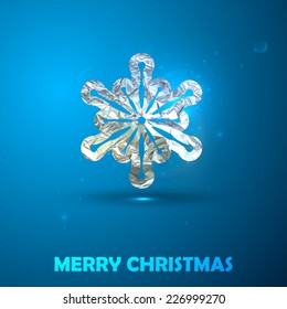 Holiday vector illustration of a silver snowflake with foil texture. Merry Christmas and Happy New Year. Postcard, flyer or greeting card design