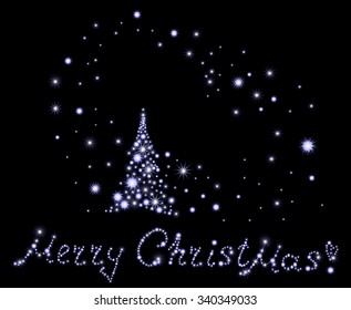 Holiday vector illustration with snowflake tree and text "Merry Christmas!"