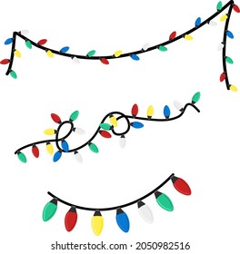 Holiday vector lightning garland red, blue, yellow and green. Decoration elements collection