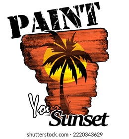 
holiday vector logo on paint stroke background with coconut tree silhouette