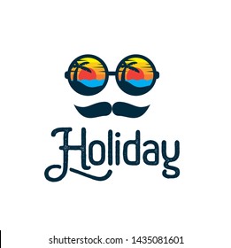 Holiday Vector. Sunset Beach and sunglasses Vector. - Vector