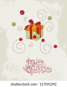 Holiday vintage background with gift. Christmas scrapbooking template