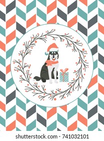 Holiday vintage decorative banner with a cute dog 