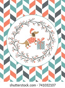 Holiday vintage decorative banner with a cute dog 