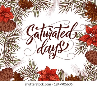 Holiday vintage design for card. Christmas celebration. Poster with lettering and hand drawn elements in sketch style. vector illustration.