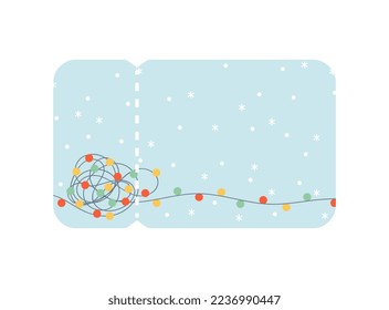 Holiday voucher mockup with colorful garland on the background
