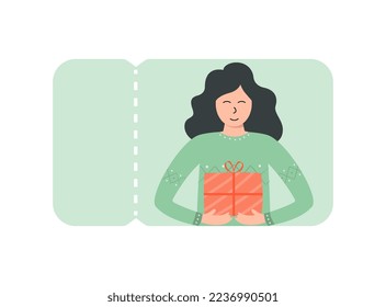Holiday voucher mockup with a girl holding a gift