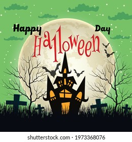 Holiday Wallpaper Happy Halloween Festival Day Party Banner Scary Night Bats Castle Dark Theme Vector Illustration