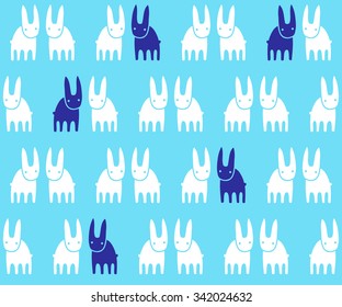 Holiday White and blue rabbit vector seamless pattern.