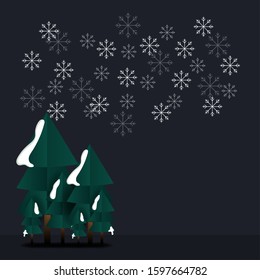 Holiday winter background with coniferous forest. winter season & New Year design. Can use for greeting card, poster, flyer. Vector illustration.