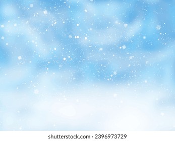 Holiday Winter background for Merry Christmas and Happy New Year. Winter blue sky with falling snow and snowflakes. Falling snow background. Vector illustration