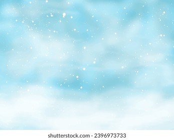 Holiday Winter background for Merry Christmas and Happy New Year. Winter blue sky with falling snow and snowflakes. Falling snow background. Vector illustration