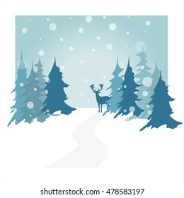 Holiday winter landscape background with Christmas trees