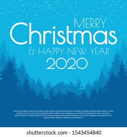 Holiday winter landscape background with coniferous forest. Christmas & New Year design.