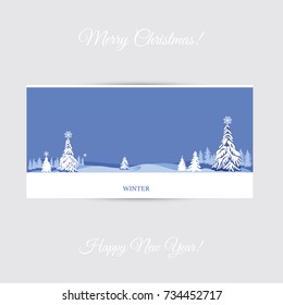 Holiday winter landscape background with coniferous forest. Christmas & New Year design. Elegant greeting card. Vector illustration.