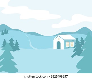 Holiday winter landscape background with winter tree. Vector