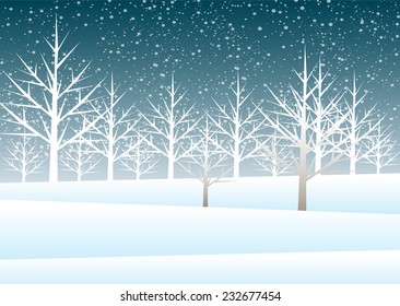 Holiday winter landscape background with winter tree