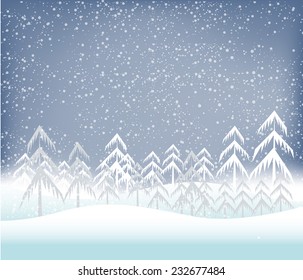 Holiday winter landscape background with winter tree