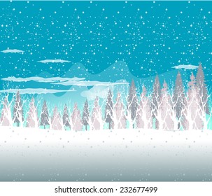 Holiday winter landscape background with winter tree