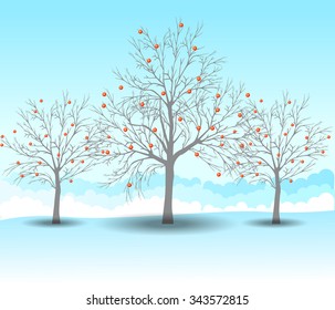 Holiday winter landscape background with tree