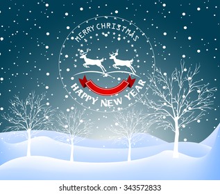 Holiday winter landscape background with tree