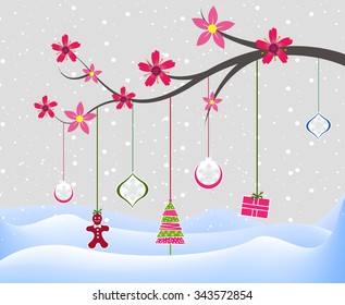 Holiday winter landscape background with tree