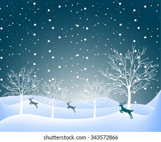 Holiday winter landscape background with tree