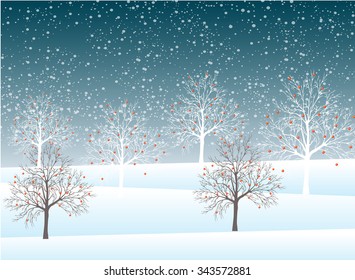 Holiday winter landscape background with tree