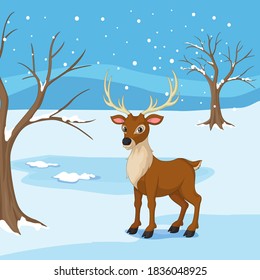 Holiday winter landscape with a deer