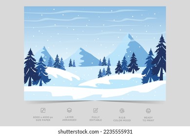 Holiday winter landscape. Winter ice mountain landscape. Abstract flat minimalist landscape design
