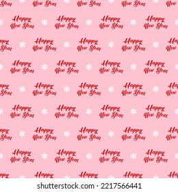 Holiday winter seamless pattern with snowflakes and text Happy New Year. Endless repeating texture for printing on package, wrapper, fabric, envelope, cards or gift paper for Christmas and New Year.