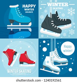 Holiday winter skating banner set. Flat illustration of holiday winter skating vector banner set for web design