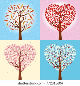 Holiday winter & spring collection of trees. Vector illustration.