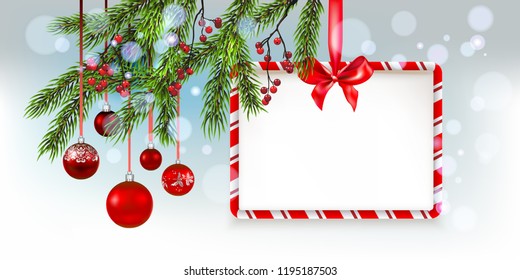 Holiday winter template with traditional decorations. Christmas festive design elements.
