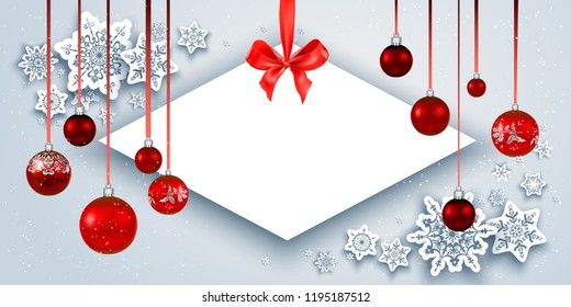 Holiday winter template with traditional decorations. Christmas festive design elements.