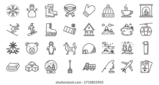 Holiday and Winter Vector Icon Set Simple Outline Style