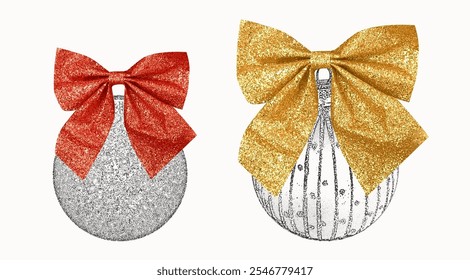 Holiday and Winter-themed Elements. Stippling Christmas Vector Set