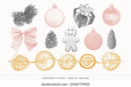 Holiday and Winter-themed Elements. Stippling Christmas Vector Set