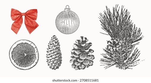 Holiday and Winter-themed Elements. Stippling Christmas Vector