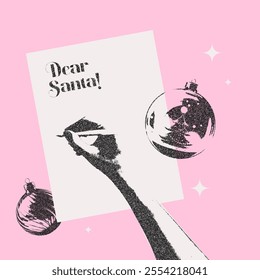 Holiday Winter-themed hand writing letter to Santa Claus. Stippling Christmas style. Vector illustration