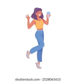 Holiday with Woman Character with Drink Cheering Vector Illustration