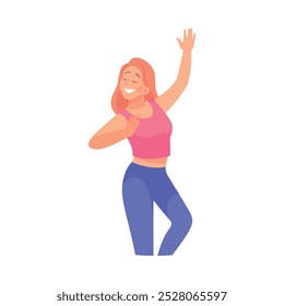 Holiday with Woman Character with Raised Hand Cheering Vector Illustration