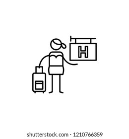 Holiday, woman, hotel icon. Element of people in travel line icon. Thin line icon for website design and development, app development. Premium icon