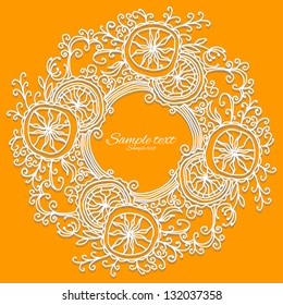 Holiday yellow background with white floral frame and place for text - vector